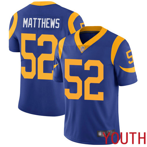 Los Angeles Rams Limited Royal Blue Youth Clay Matthews Alternate Jersey NFL Football 52 Vapor Untouchable